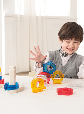 台湾weplay进口幼儿童玩具感统益智精细动作塑料积木混色晶奇乐园