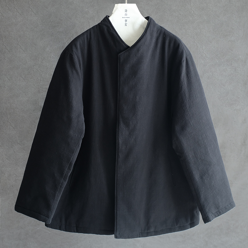秋冬男士棉麻汉服保暖纯色棉服