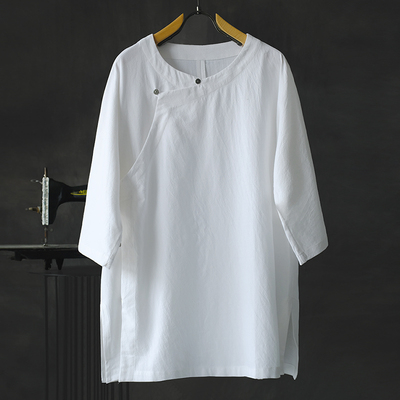舒适斜襟复古宽松中袖T恤男士