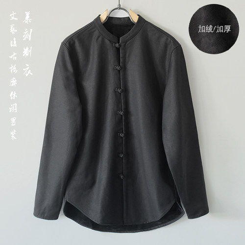 复古盘扣棉休闲青年麻