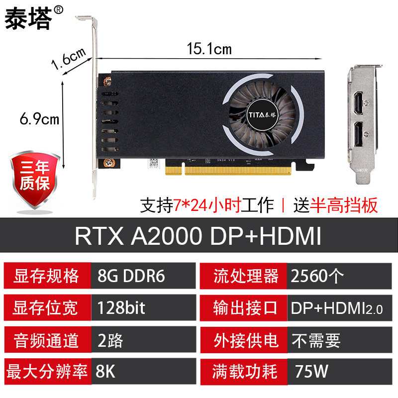 全新RTX A2000M/A3000M 8G/12G半高刀卡ITX专业图形AI独立显卡