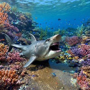 巨齿鲨模型玩具新款新品大白鲨海洋玩具史前模型嘴可动鲨鱼玩具