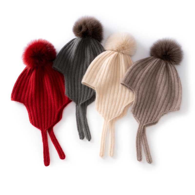 超萌纯羊绒儿童保暖护耳帽子