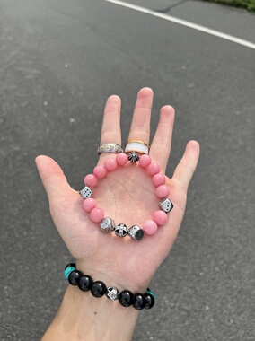 粉色红纹玉髓石 手链 手串男女同款 狐妖 增强异性缘