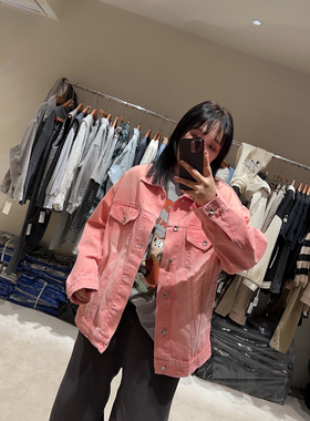 韩版宽松大码女装洗水磨白系扣牛仔夹克上衣oversize大外套86176