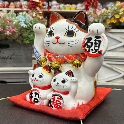 大愿招福睁眼招财猫陶瓷摆件