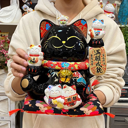 金石工坊12寸黑色招财猫创意摆件