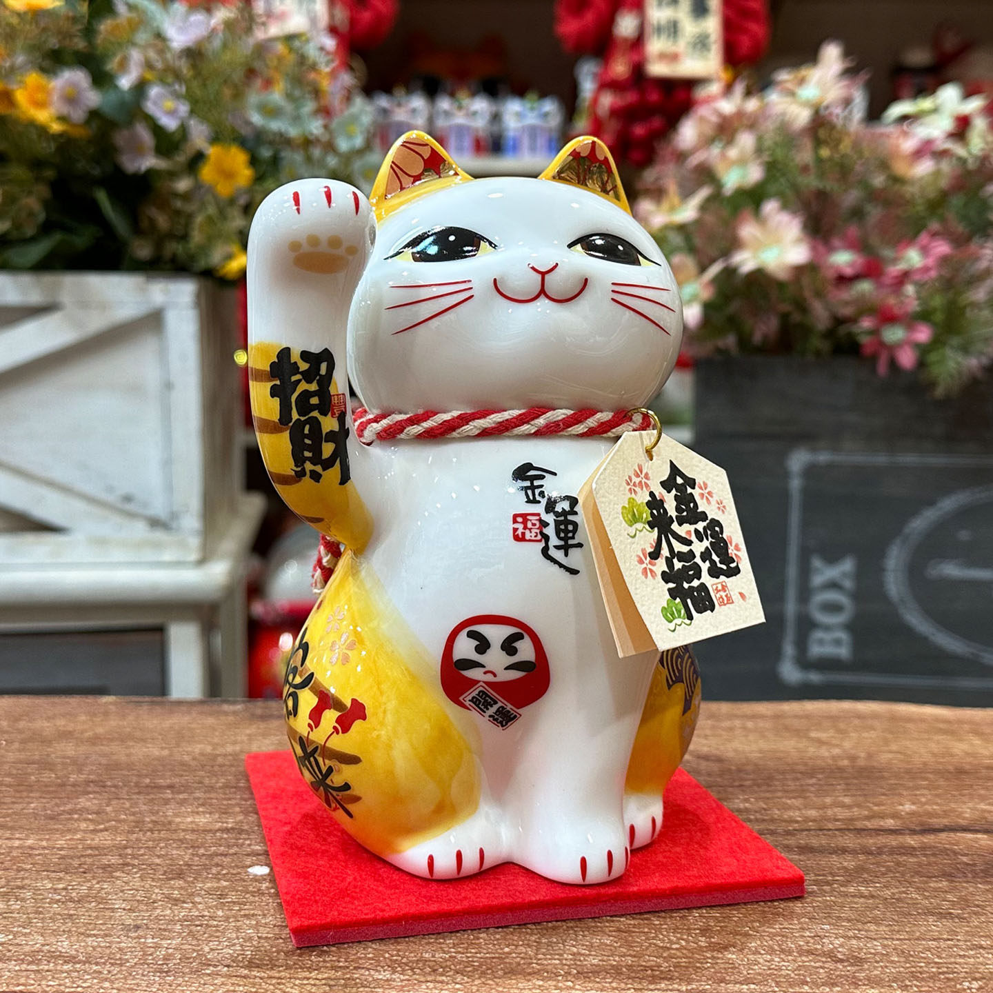 金石工坊招财猫举右手陶瓷存钱罐收银台装饰摆件中号创意生日礼物