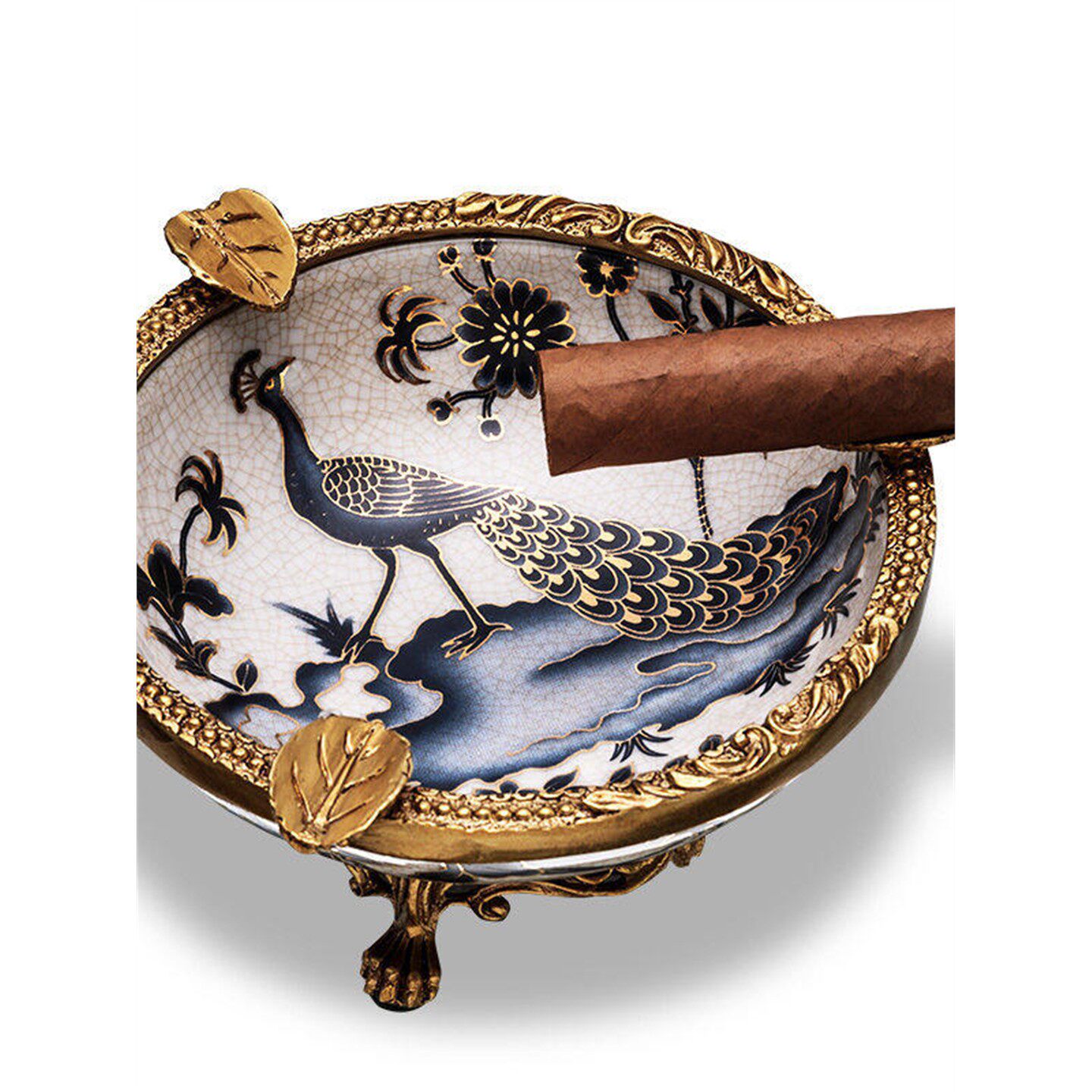 德国进口雪茄烟灰缸陶瓷铜质烟槽雕花底座装饰欧式复古雪茄灭烟器