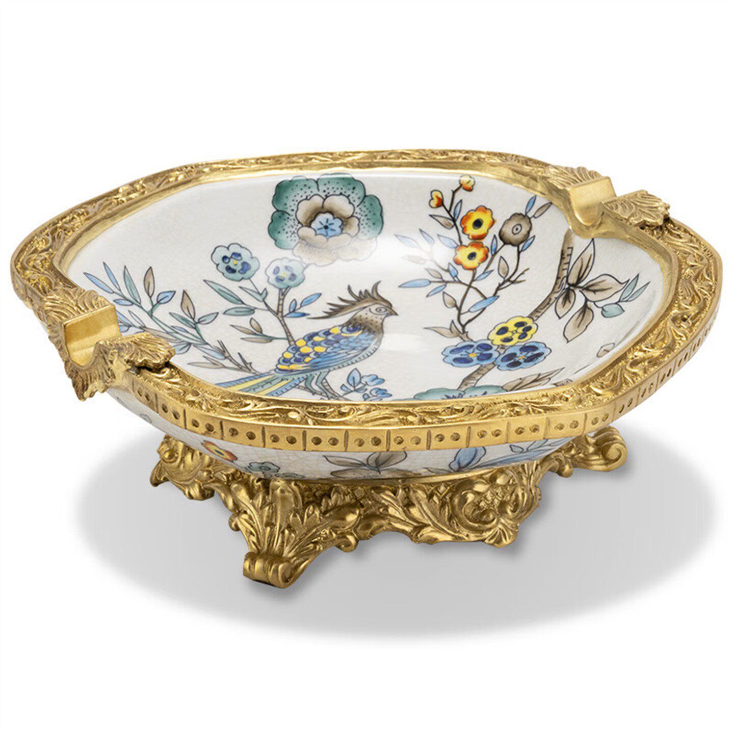 欧式雪茄烟灰缸陶瓷镶铜大口径烟槽复古家用办公室摆件高档礼盒装