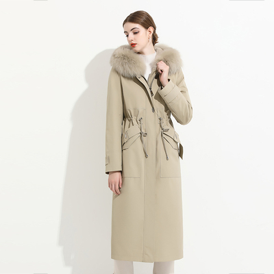 派克服女长款过膝狐狸毛领可拆卸獭兔毛内胆加厚皮草皮毛一体外套