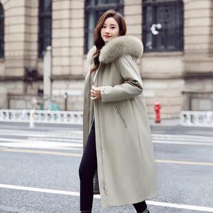 2024可拆卸獭兔毛内胆女收腰显瘦派克服皮毛一体过膝连帽皮草外套