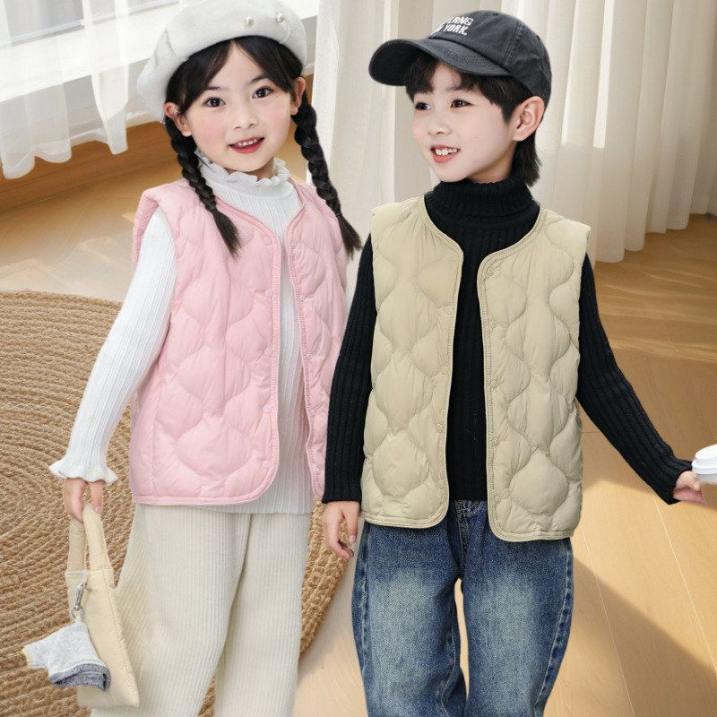 2025新轻薄羽绒马甲儿童男女圆领内胆中大童校服内穿保暖背心坎肩