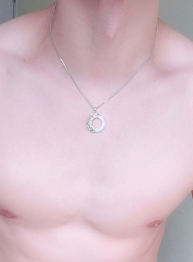 白色猫眼石冰种黑曜石男女款纯银链子挂件项链吊坠毛衣链饰品礼物