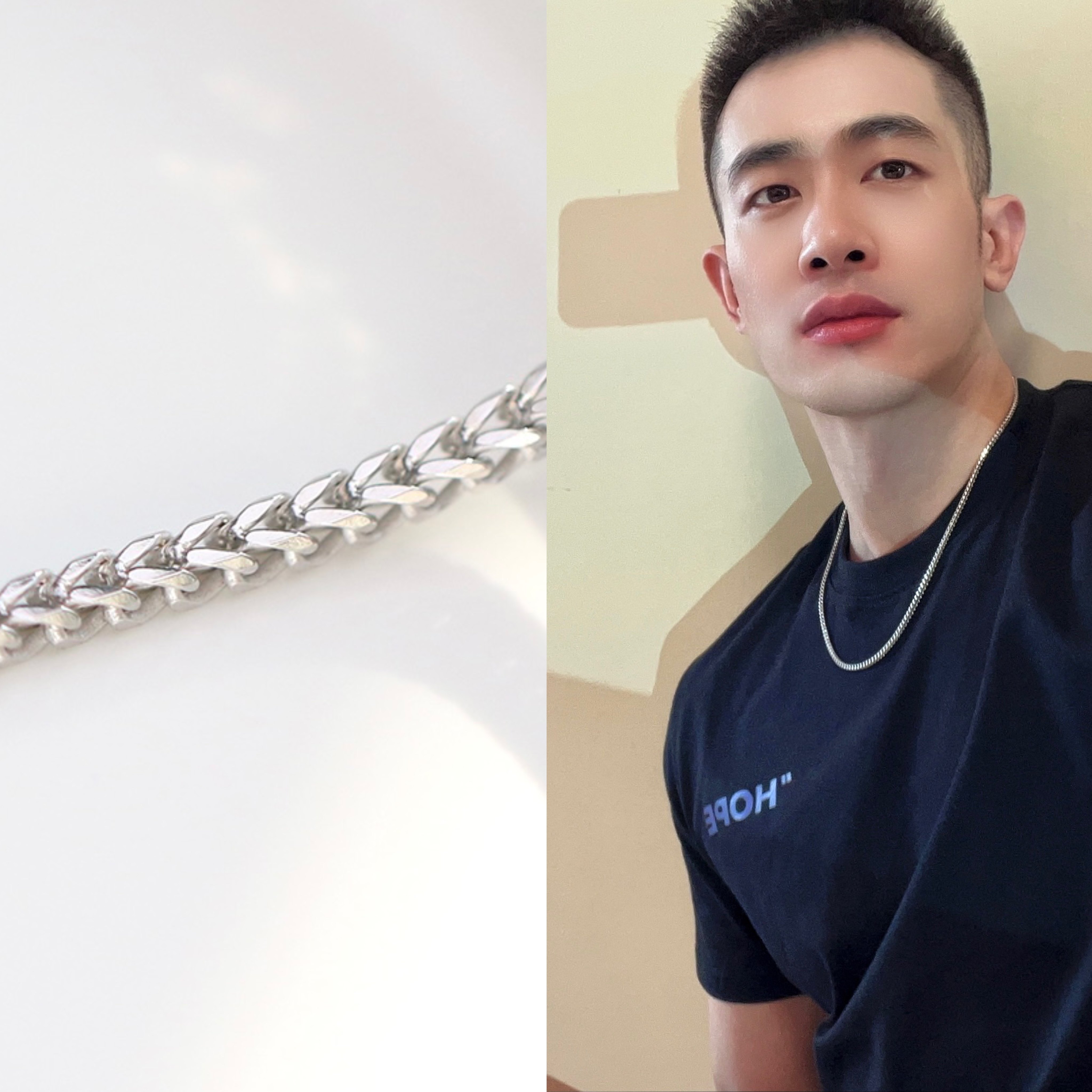 男士金色925纯银粗款素链毛衣