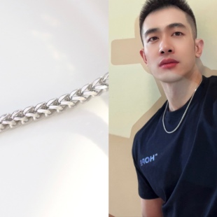 男士白金色925纯银粗款素链毛衣链单链基础款龙骨锁骨项链