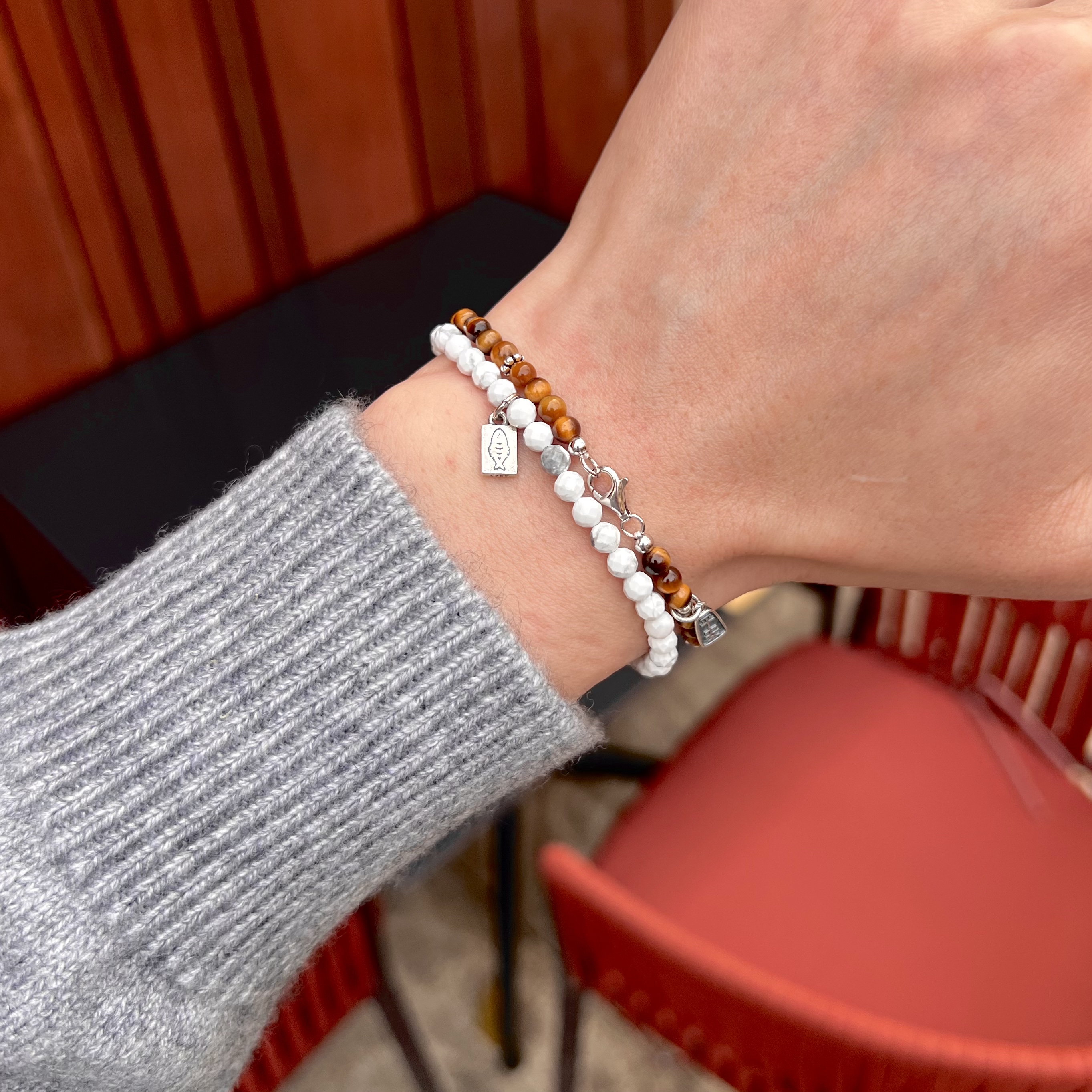 男士女细款叠戴天然虎眼石白松石绿松石情侣手链新年礼物高档定制