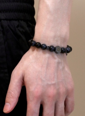 男士纯天然水晶半宝石深蓝色虎眼石手串手链10m m定制款