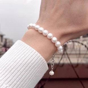 男士女士天然珍珠手链手串大颗大点位近无暇澳白正圆形纯银延长链