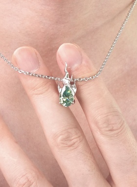 男士莫桑石925纯银吊坠火焰水滴高档D色深绿色带证礼物重工高定