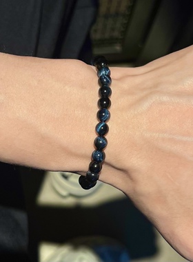 男士女士纯天然虎眼石手链手串蓝色灰色勇气自信半宝石