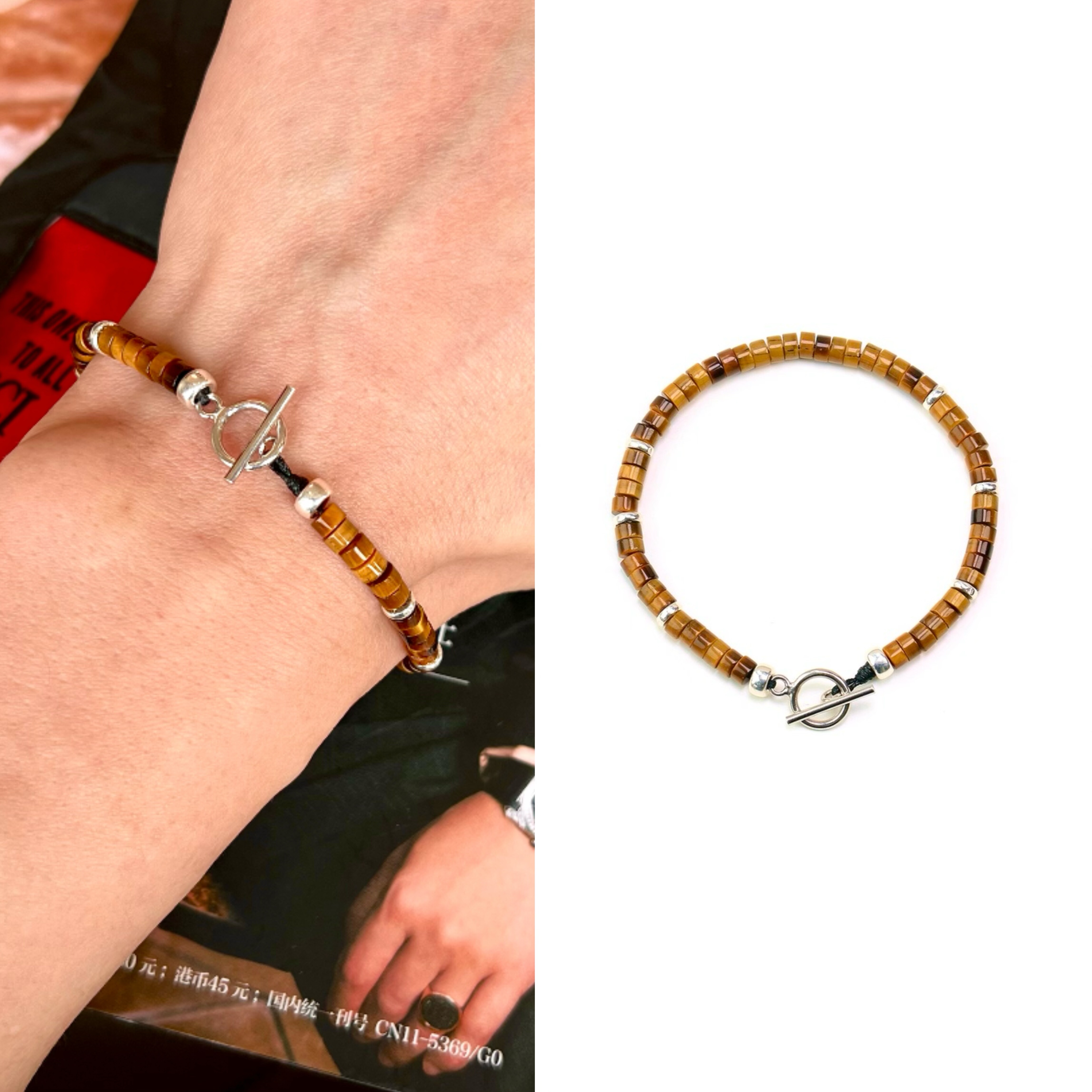 男士女天然虎眼石手链手串叠戴小众高级感新年礼物细款纯银版