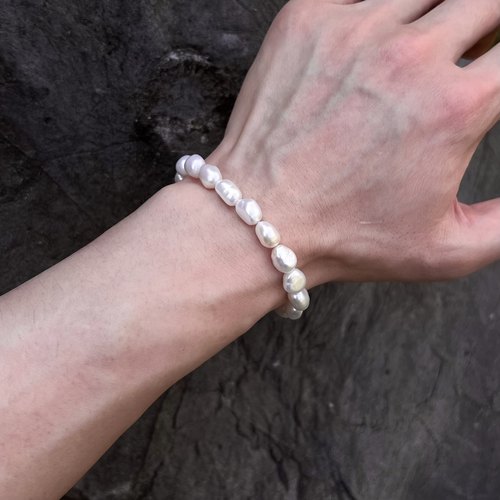 男女士天然淡水珍珠手链手串无暇大颗椭圆碎银子巴洛克925纯银扣