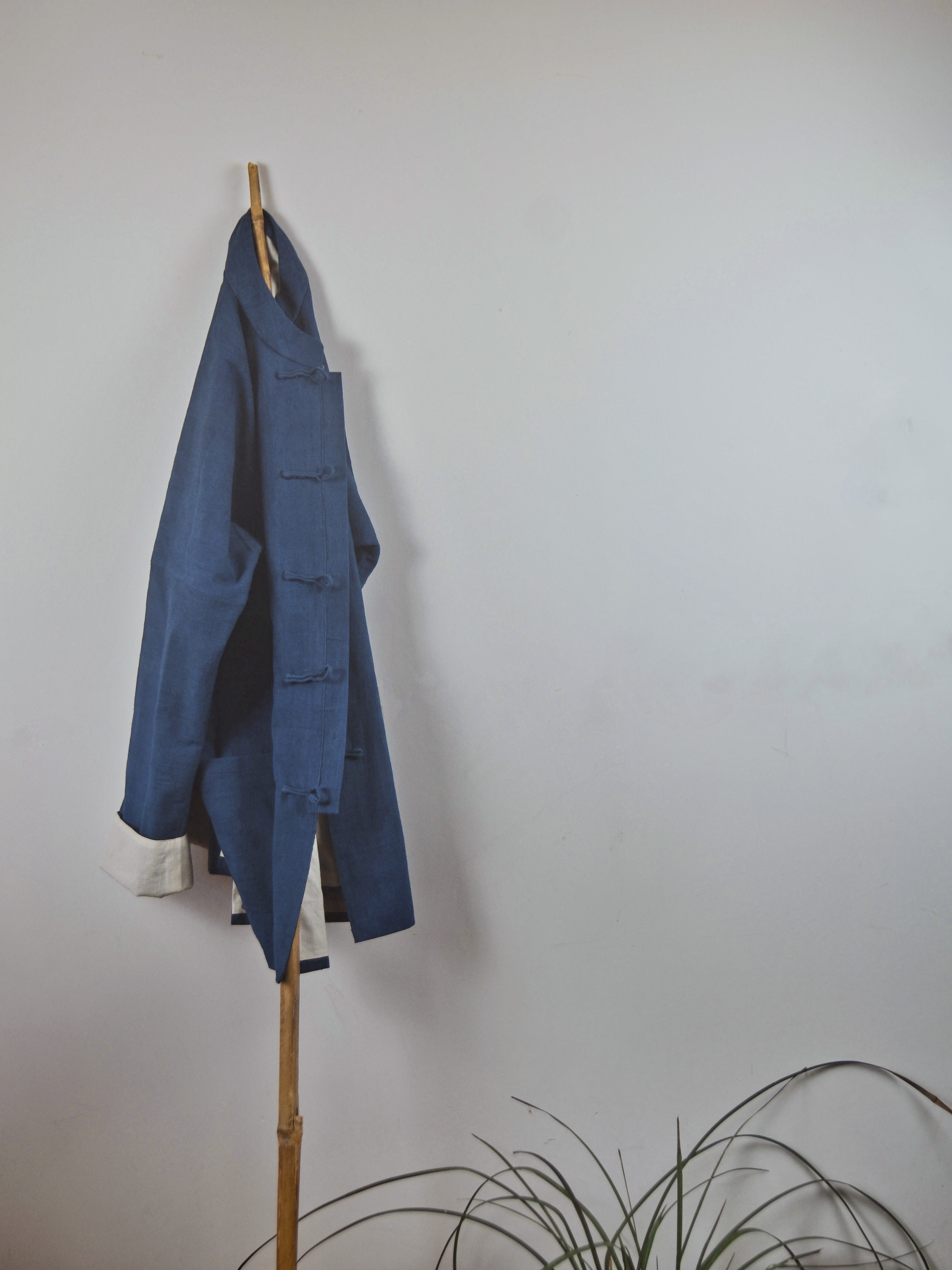 靛青老土布蓝染手织布订制清代汉服 可加羽绒内胆 男女同穿