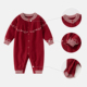 新生婴儿秋装 连体毛衣洋气红色针织爬服满月百天女宝宝衣服送礼