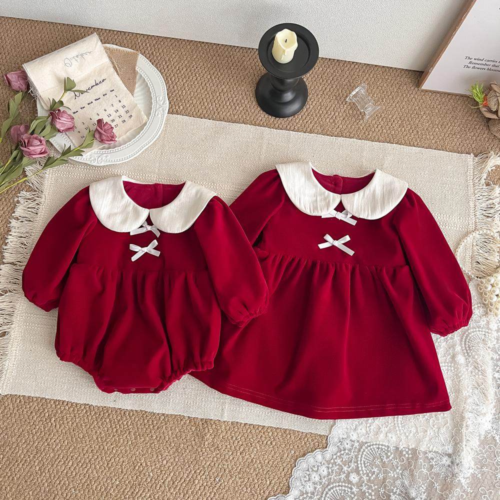 姐妹装女宝宝裙子过年拜年衣服婴幼儿童加绒连衣裙洋气女童公主裙