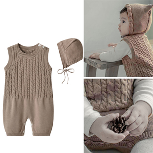 ins婴儿秋装针织背带裤套装韩版男女宝宝连体衣毛衣满月百天拍照
