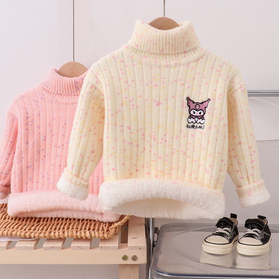女童高领一体绒毛衣宝宝冬季新款加绒加厚针织线衫儿童套头打底衫