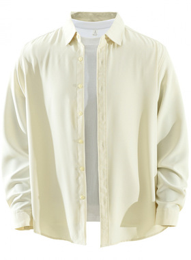 新款日系简约长袖衬衫男士时尚百搭文艺休闲宽松上衣纯色衬衣7637