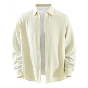 男士 新款 日系简约长袖 衬衫 百搭文艺休闲宽松上衣纯色衬衣7637 时尚