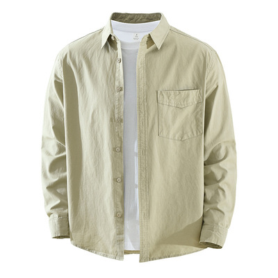 7932日系简约纯色长袖衬衫男士时尚百搭文艺休闲宽松上衣一件代发