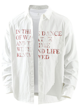 7936日系字母印花长袖衬衫男士时尚百搭文艺休闲宽松上衣一件代发