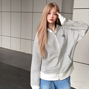 2026新款韩系宽松慵懒风减龄男女款韩版字母卫衣拉链加绒连帽外套