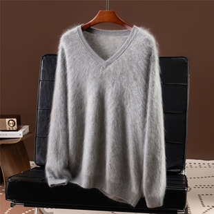 高端暖男拉绒纯山羊绒衫休闲厚毛衣2025秋冬V领保暖男士针织上衣