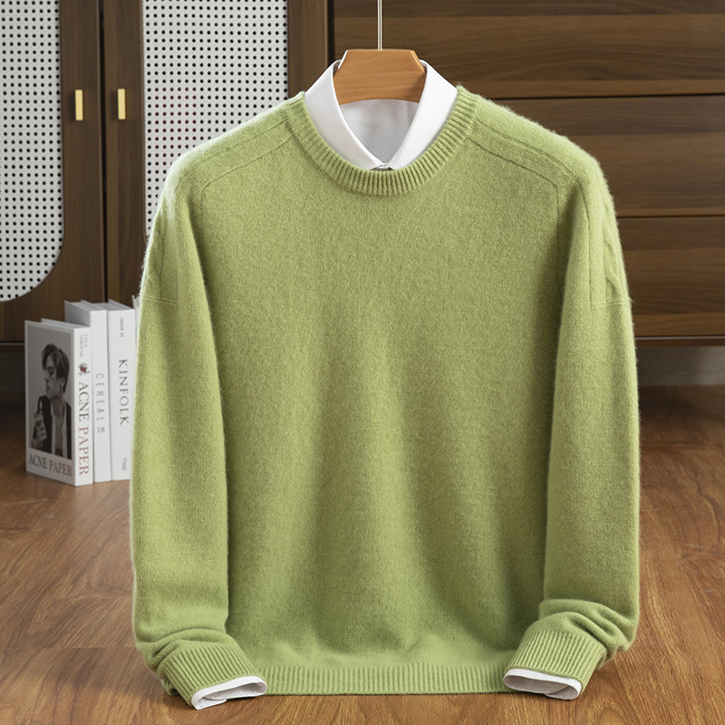 秋冬季35%羊绒休闲商务百搭7针加厚圆领马安肩羊绒衫男装