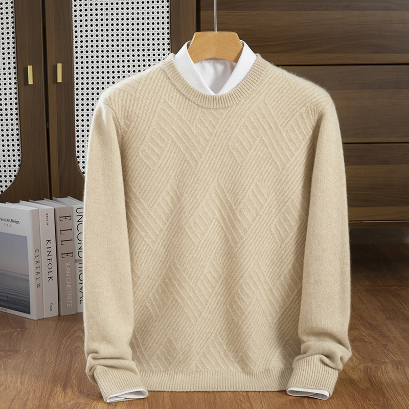 冬季100%纯羊毛衫男士圆领加厚扭花针织衫毛衣宽松羊绒衫打底上衣