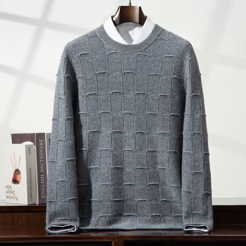 时尚男士方格羊绒套衫35%羊绒高品质保暖毛衣男装