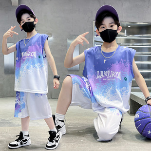 男童夏装篮球服背心套装2026新款中大儿童夏季无袖渐变速干球衣潮