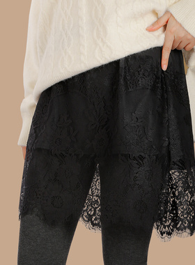 黑色蕾丝小屁帘卫衣打底神器女半身裙秋冬叠穿内搭遮屁股下摆长款