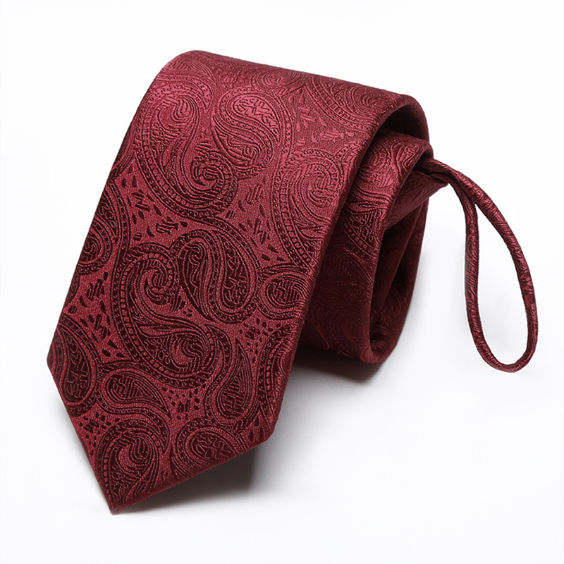 领带结婚新郎男士腰果花纹拉链式懒人正装商务酒红色婚礼免1210z