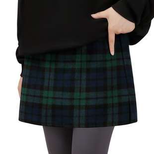 高级感屁帘女叠穿神器小屁帘遮肉绿格松紧半身裙秋冬毛呢短裙大码