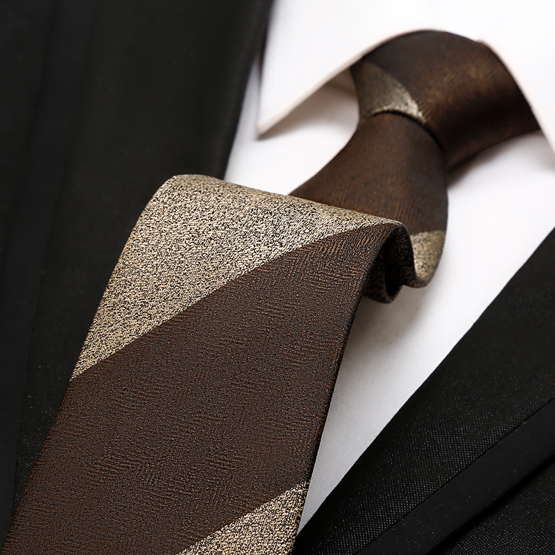 咖啡色条纹领带男士棕色条纹正装商务休闲韩版手打休闲1120z