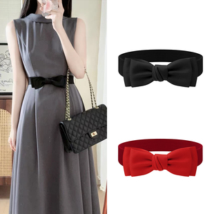 newfeona腰带女士黑色大蝴蝶结连衣裙子装饰配饰弹力宽腰带皮带