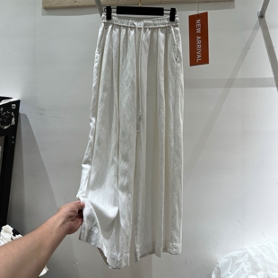 欧货高端抽绳松紧高腰天丝亚麻垂感休闲裤女夏季薄款显瘦阔腿裤子