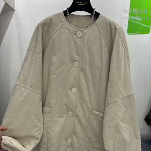 欧货高端圆领大口袋轻薄棉衣外套女秋冬新款廓形宽松大版棉服夹克