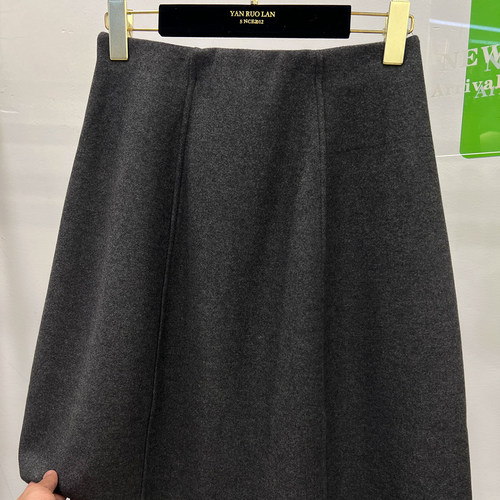 松紧高腰毛呢半身裙女冬季